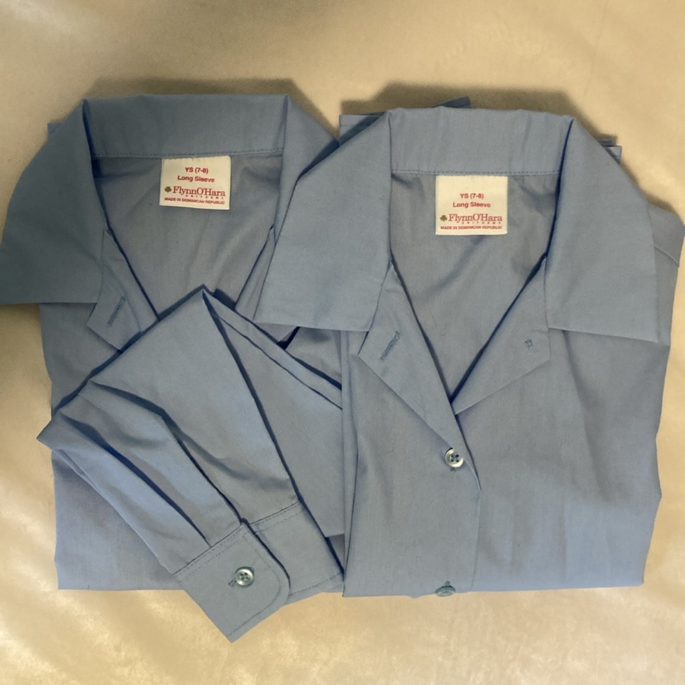Flynn O’Hara uniforms 2 girls size YS 7-8 blue long sleeve blouses